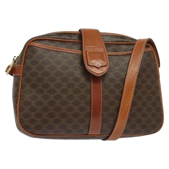 CELINE Macadam Canvas Shoulder Bag PVC Leather Brown Gold - Picture 1 of 15